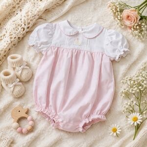 🌸 Petit Ami Newborn Pink & White Bubble Romper | Classic Baby Boutique 🌸